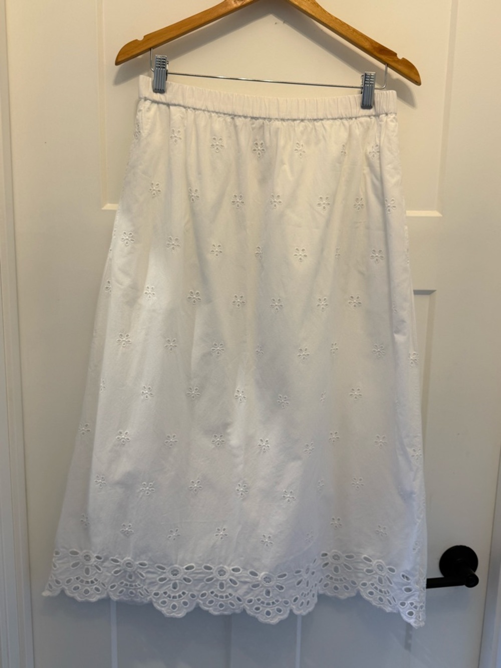Old Navy White Eyelet Midi Skirt with Scalloped Hem